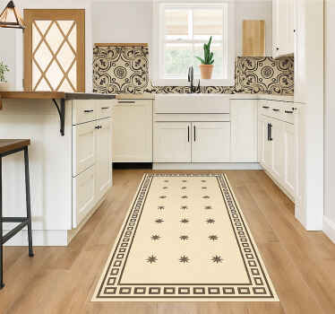 Vintage beige motif kitchen vinyl rug - TenStickers