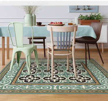 Ornate Encaustic Border dining room vinyl rug - TenStickers