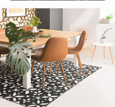 Black Floral Geometric dining room vinyl rug - TenStickers