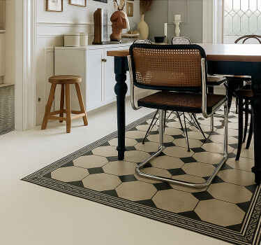Traditional Checkerboard Tile dining room vinyl rug - TenStickers