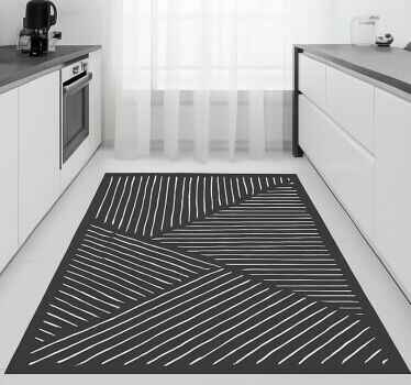 White wavy lines  kitchen vinyl rug - TenStickers