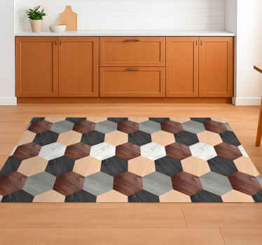 Kitchen vinyl rug in mixed wood hexagons - TenStickers