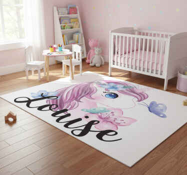 Big eye unicorn with butterfly animal vinyl rug - TenStickers