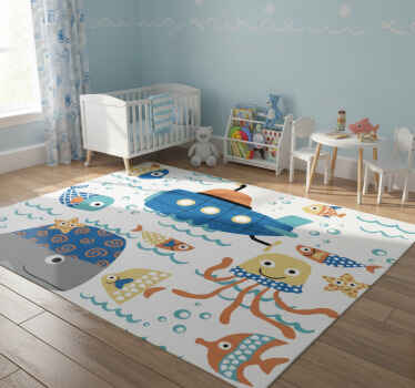 Blue marine motifs animal vinyl rug - TenStickers