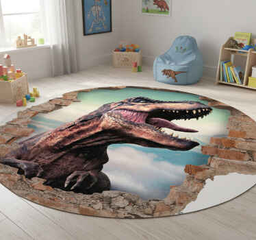 Animal vinyl rug realistic dinosaur breaking the wall - TenStickers