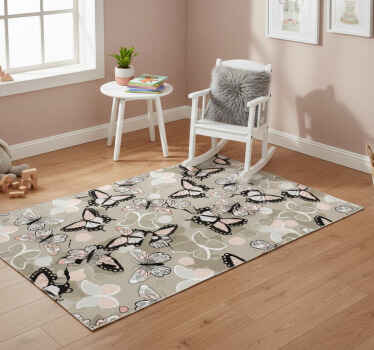 Animal vinyl rug in beige with flying butterflies - TenStickers