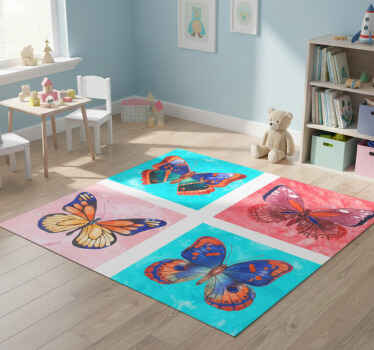 Animal vinyl rug with colorful butterfly tiles - TenStickers