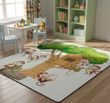 Animal vinyl rug monkeys in tree house - TenStickers