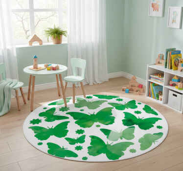 Animal vinyl rug watercolor butterflies green tones - TenStickers
