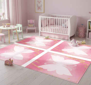 Animal vinyl rug with pink butterfly tiles - TenStickers