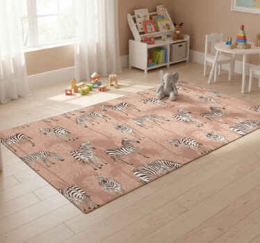 Animal vinyl rug zebra and brown palm design - TenStickers
