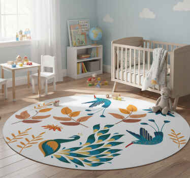 Tengango style birds and plants animal vinyl rug - TenStickers