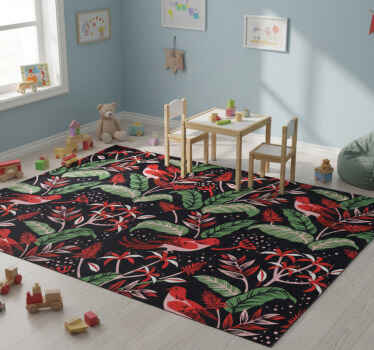 Animal vinyl rug with red and pink leaf pattern - TenStickers