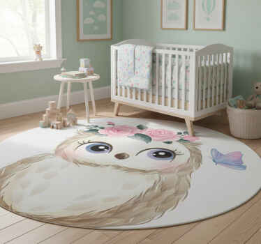 Animal vinyl rug baby owl and flowers - TenStickers