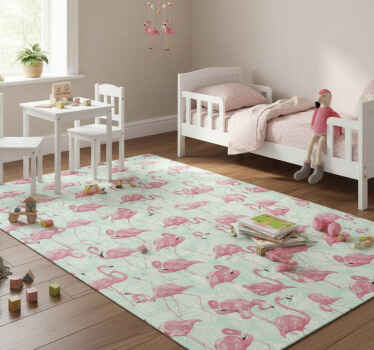 Animal vinyl rug with drawn pink flamingos - TenStickers