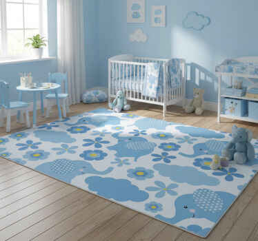 Blue baby elephants animal vinyl rug - TenStickers