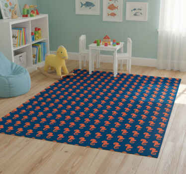 Animal vinyl rug with orange sea horse design - TenStickers