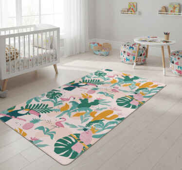Green birds and leaves animal vinyl rug - TenStickers