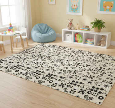 Animal vinyl rug with black and white folk design - TenStickers