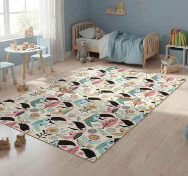 Animal vinyl rug with blue nordic pastel leaves - TenStickers