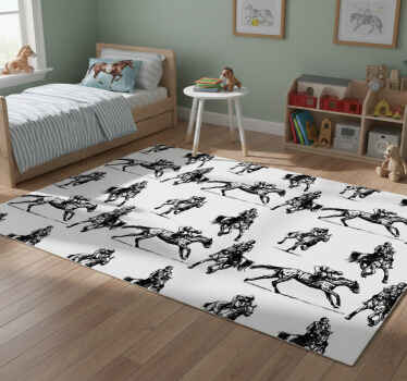 Animal vinyl rug featuring black and white horse pattern - TenStickers