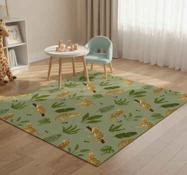 Vinyl teppich tiere im floralen dschungel leoparden design - TenStickers