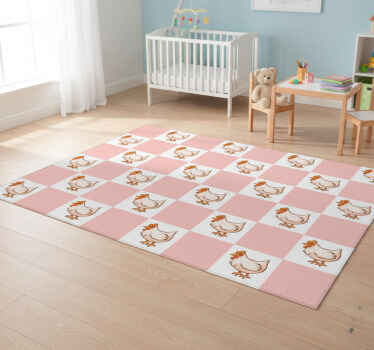 Animal vinyl rug in pink squares with roosters - TenStickers