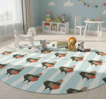 Animal vinyl rug with white stripes and roosters - TenStickers