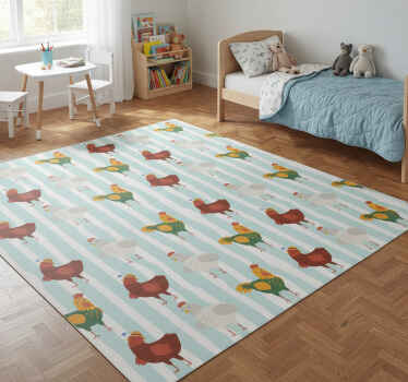 Animal vinyl rug with vertical striped roosters - TenStickers