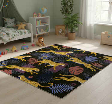 Animal vinyl rug with tropical leaves and leopards - TenStickers