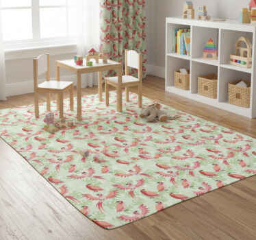 Vinyl teppich tiere rote vögel auf grünen blättern - TenStickers