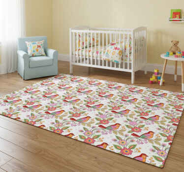 Vinyl teppich tiere roter und orange vogel auf grünem baum - TenStickers