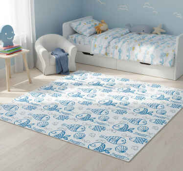 Drawn blue fishes animal vinyl rug - TenStickers