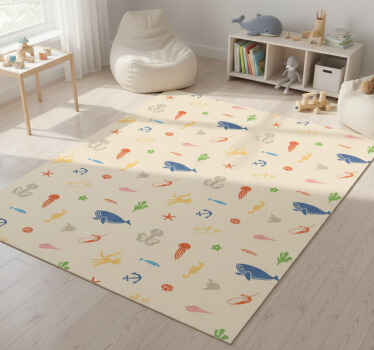 Animal vinyl rug featuring sea creatures on beige - TenStickers
