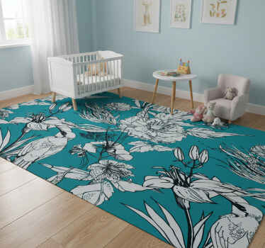 Vinyl teppich tiere elegantes muster mit weißen vögeln - TenStickers