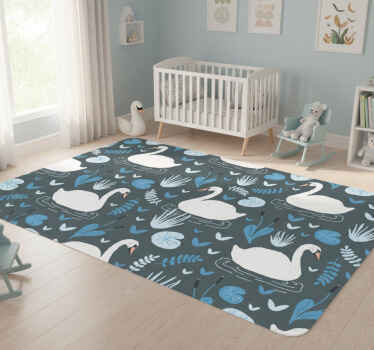 Vinyl teppich tiere elegantes muster mit weißen schwänen - TenStickers