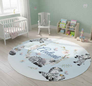 Animal vinyl rug with personalized baby zebras - TenStickers