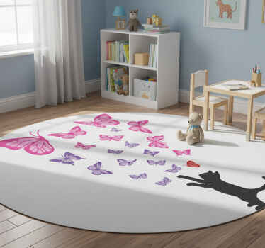Playful cat butterflies animal vinyl rug - TenStickers