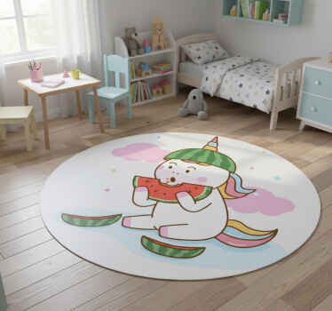 Unicorn eating watermelon animal vinyl rug - TenStickers
