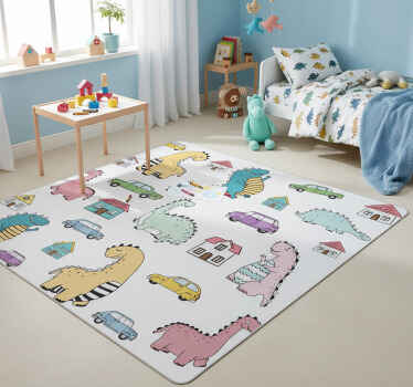 Vinyl teppich tiere mit bunten dinosaurierfiguren - TenStickers