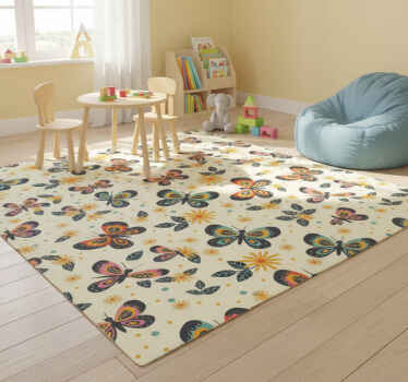 Animal vinyl rug with colorful butterfly designs - TenStickers