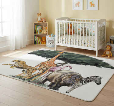 Animal vinyl rug giraffe family safari - TenStickers