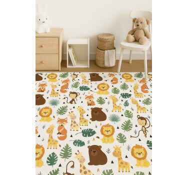 Cute wild animals with leaves animal vinyl rug - TenStickers