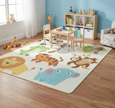 Animal vinyl rug featuring hand-drawn autumn animals - TenStickers