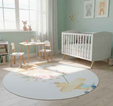 Bunny sleeping on the moon with toy plane animal vinyl rug - TenStickers