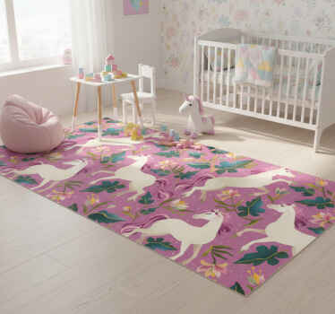 Alfombra vinílica animales diseño de caballo rosa y floral - TenVinilo