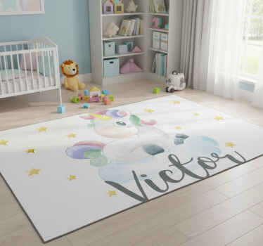 Watercolour unicorn with clouds animal vinyl rug - TenStickers