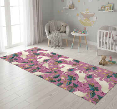 Animal vinyl rug with pink floral horse design - TenStickers