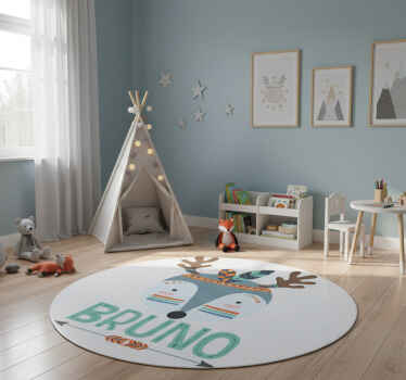 Animal vinyl rug featuring blue nordic deer name - TenStickers