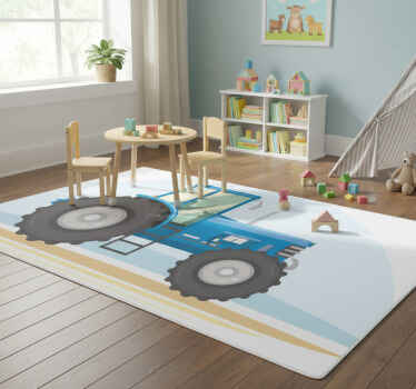 Animal vinyl rug blue tractor design - TenStickers